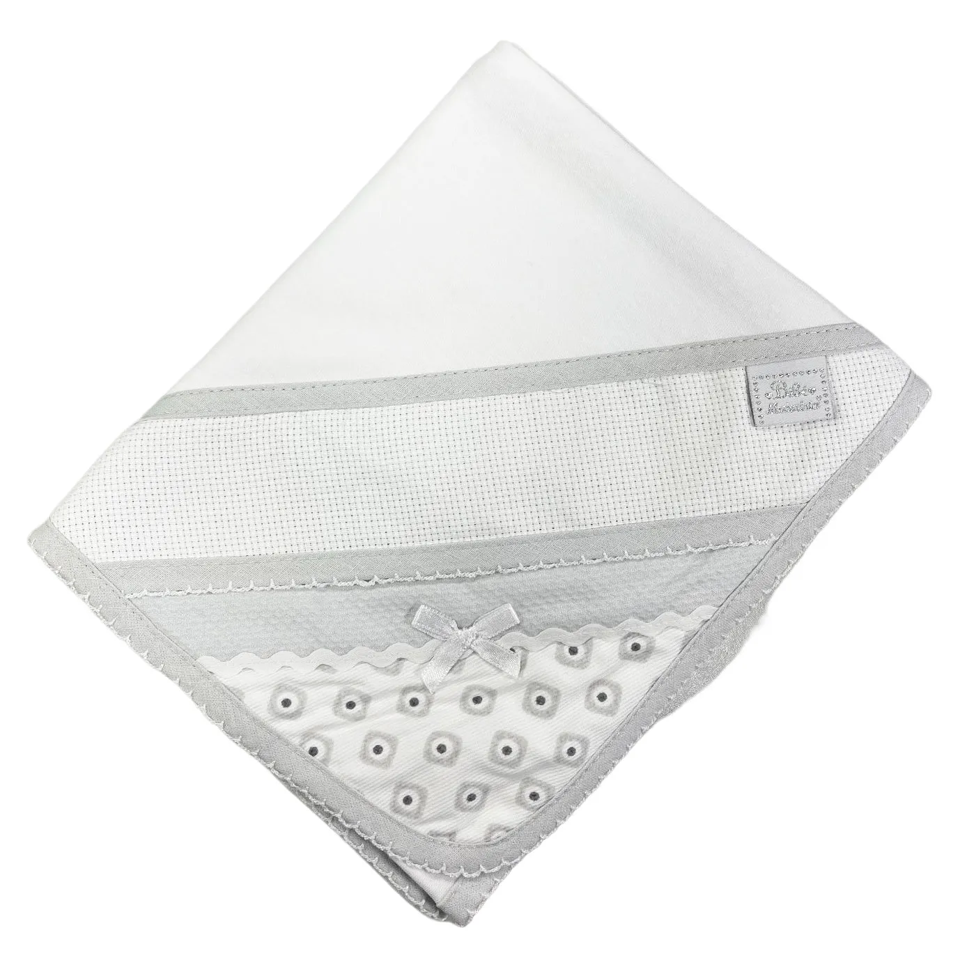 100% Cotton Portuguese Embroidered Grey Baby Burp Cloth