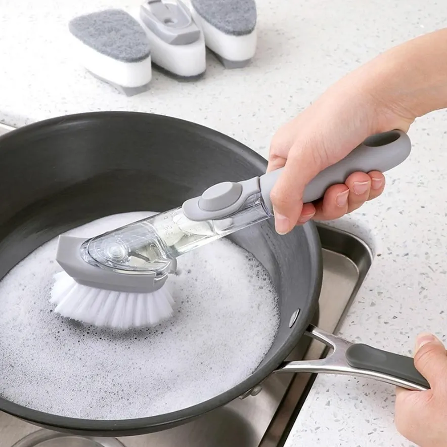 2 in 1 Soap Dispensing Cleaning Dishwasher Brush