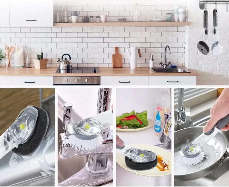 2 in 1 Soap Dispensing Cleaning Dishwasher Brush