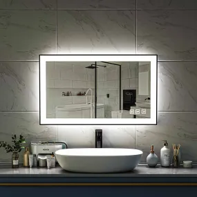40'' W x 24'' H LED Bathroom Mirror, Fog Free, Dimmable, Black Frame, Front Light & Backlit