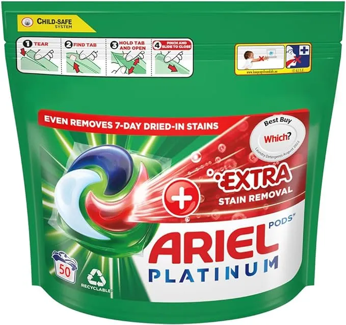 Ariel Platinum Washing Pods 100 Washes 2320G  Extra Stain Removal On top