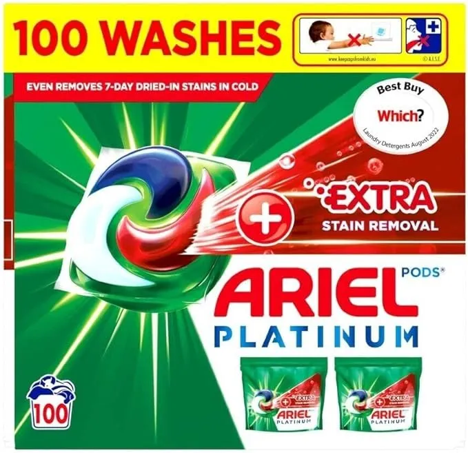 Ariel Platinum Washing Pods 100 Washes 2320G  Extra Stain Removal On top