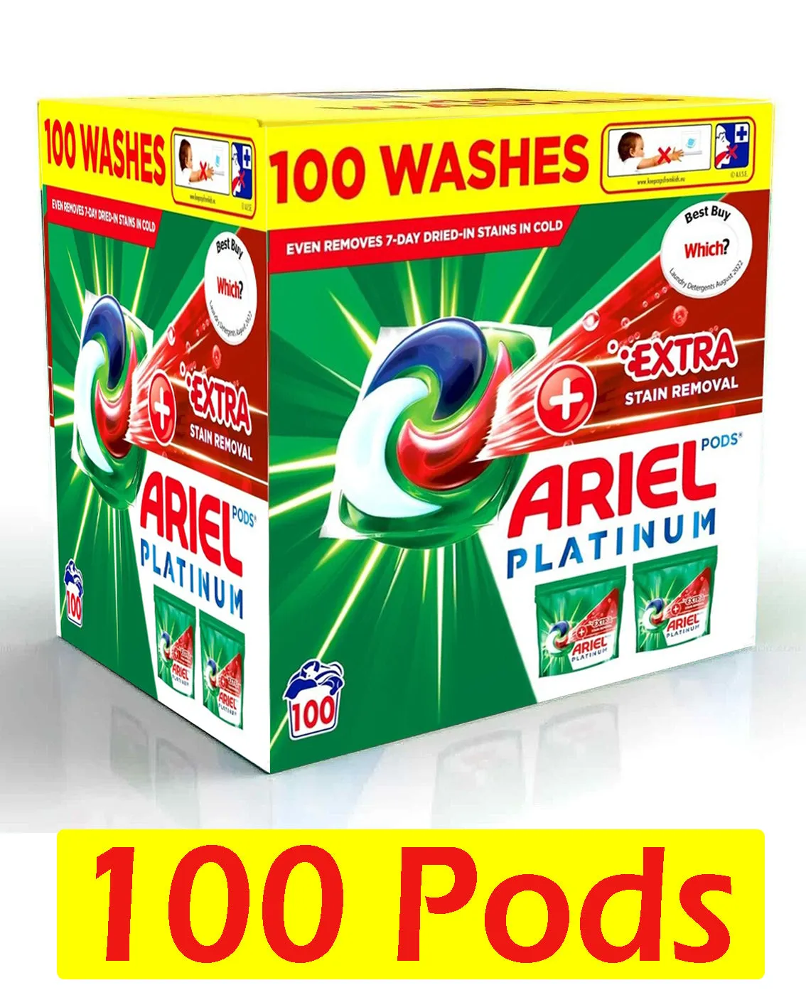 Ariel Platinum Washing Pods 100 Washes 2320G  Extra Stain Removal On top