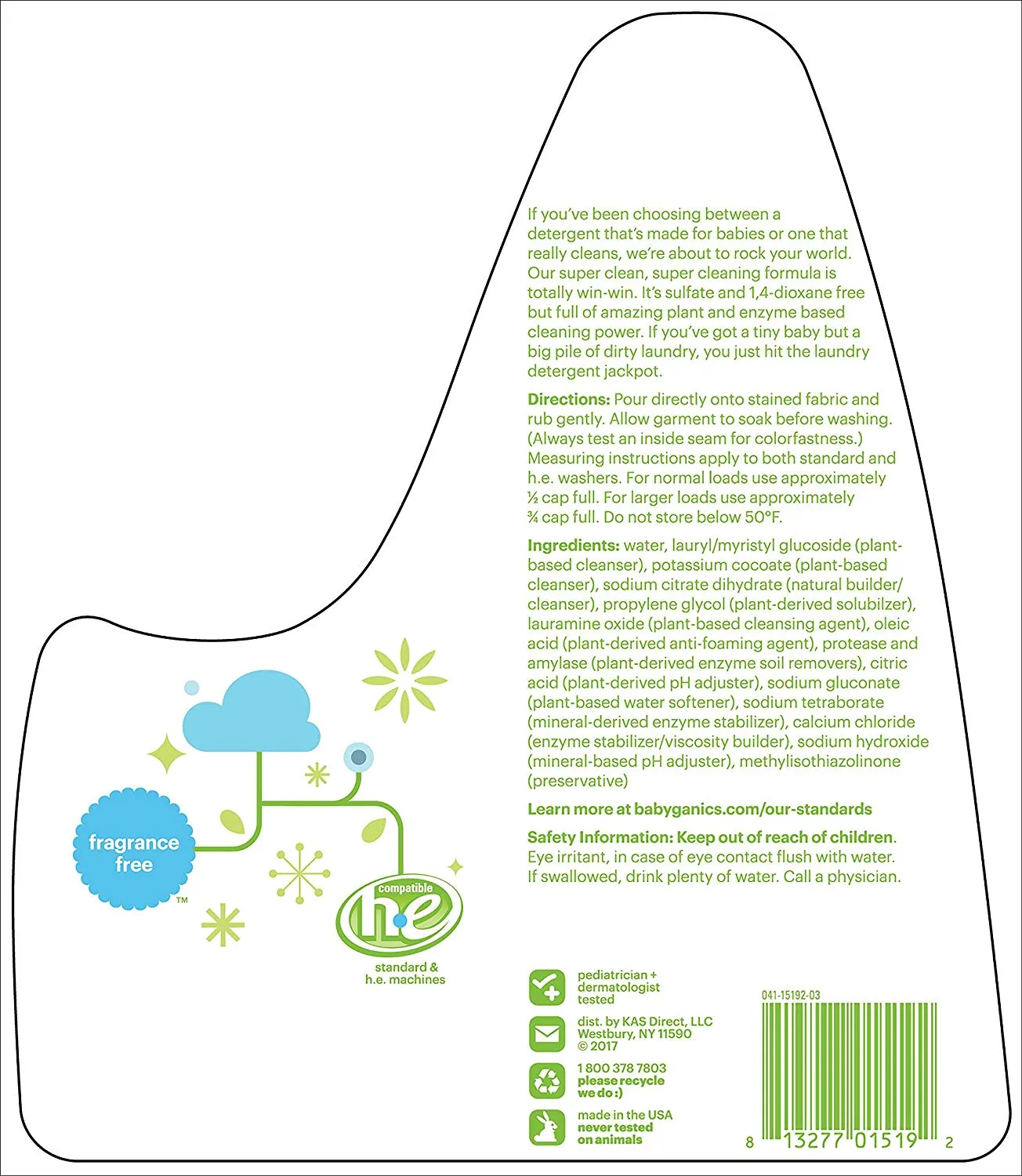 Babyganics 3X Concentrated Laundry Detergent Fragrance Free 1.77L 60oz Exp: 05/23