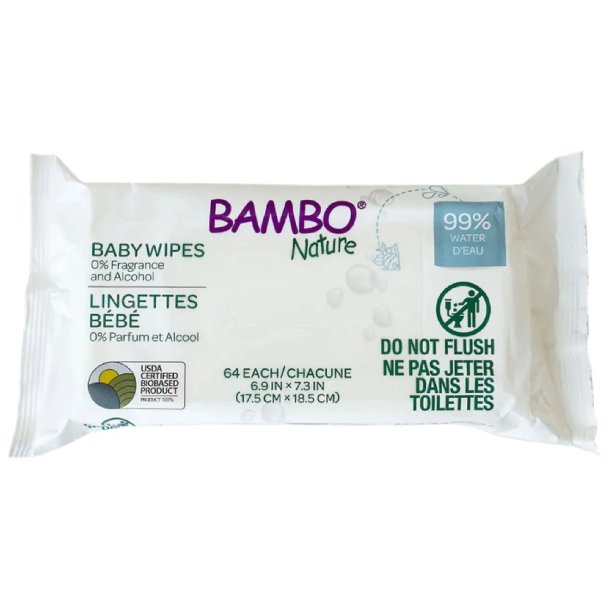 Bambo Nature Water Based Wet Wipes, Made with 100% Plant-Based Fibers