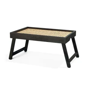 Black Mango Wood and Rattan Breakfast Tray