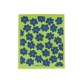 Blue Poppies on Green Swedish Dishcloth
