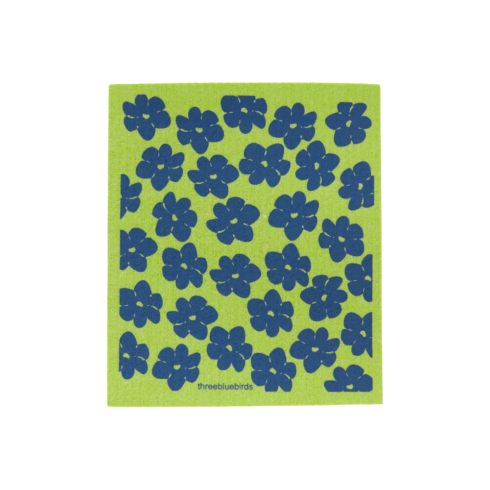 Blue Poppies on Green Swedish Dishcloth