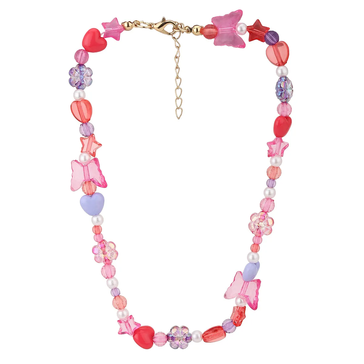 Carlton London Girls Gold-Plated Pink & Blue Beaded Jewellery Set Kjs044