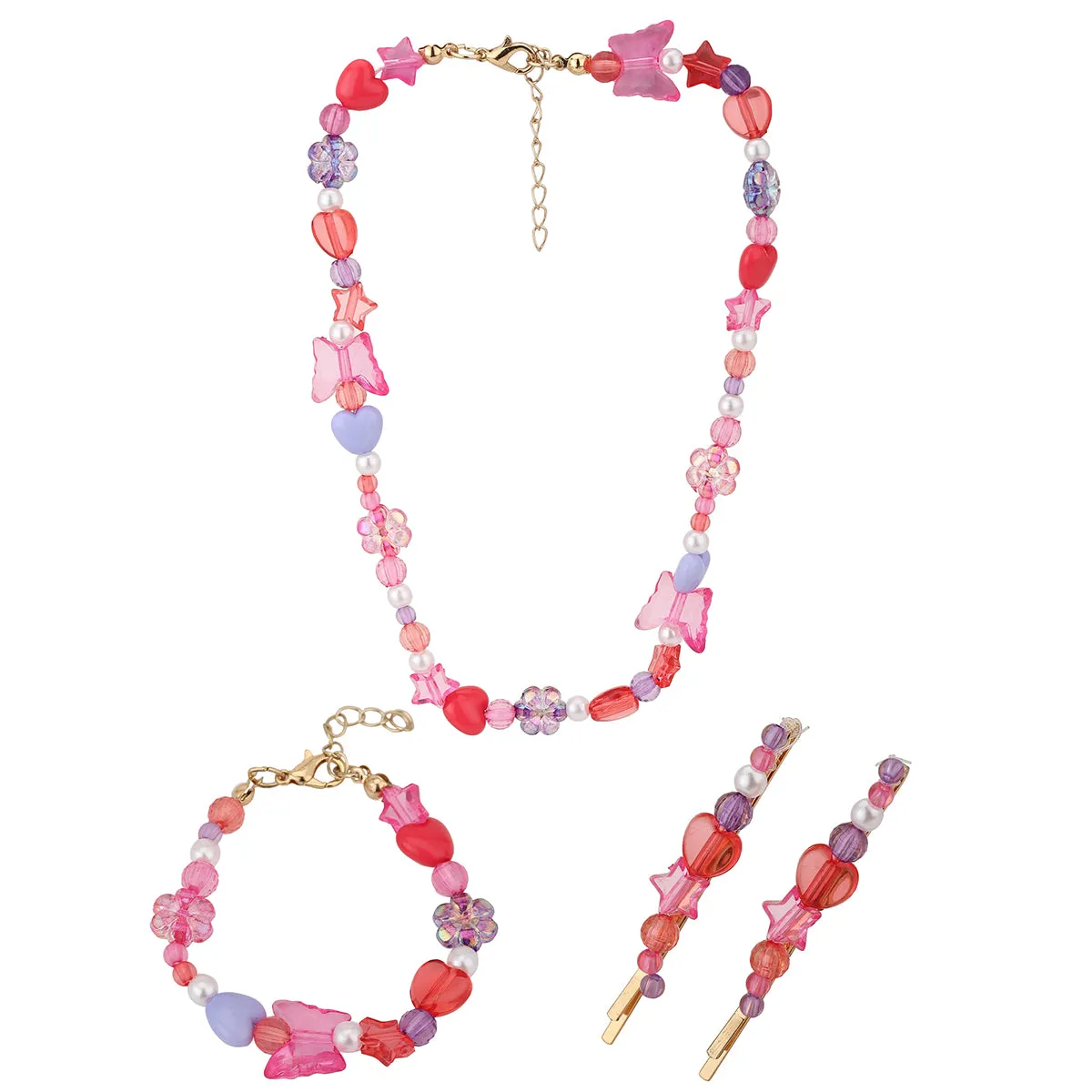 Carlton London Girls Gold-Plated Pink & Blue Beaded Jewellery Set Kjs044