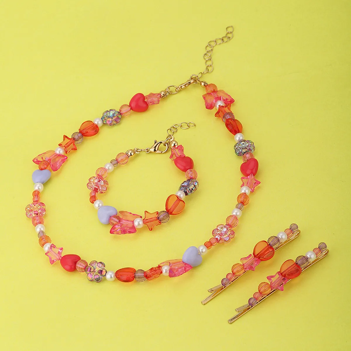 Carlton London Girls Gold-Plated Pink & Blue Beaded Jewellery Set Kjs044