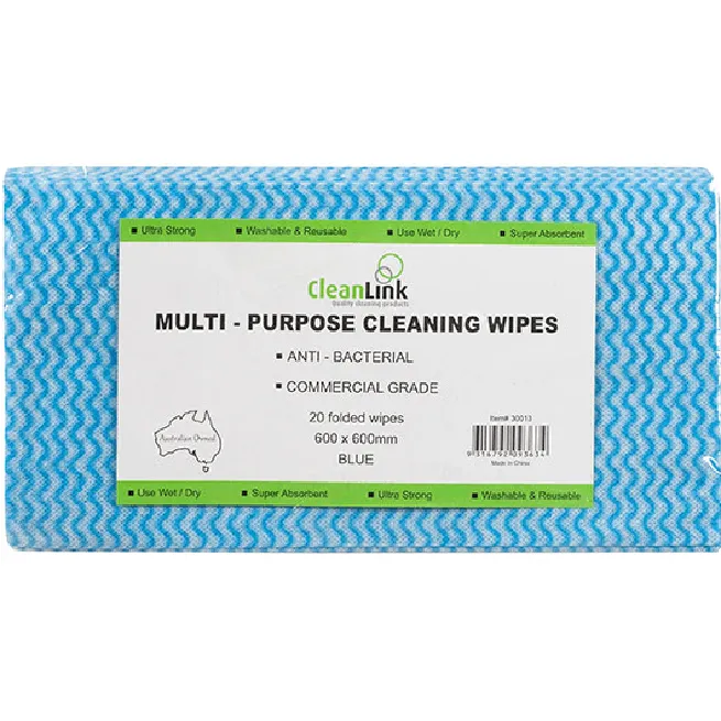 Cleanlink Multi-Purpose Cleaning Wipes 600x600mm Blue Pack 20 Sheets Commercial Grade