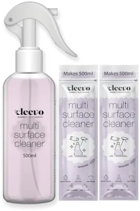 Cleevo Natural Kitchen & Multi-Surface Cleaner, 1 Litre, Bottle Pack, Lavender, 100% Eco-Friendly All Purpose Cleaner, Powder to Liquid
