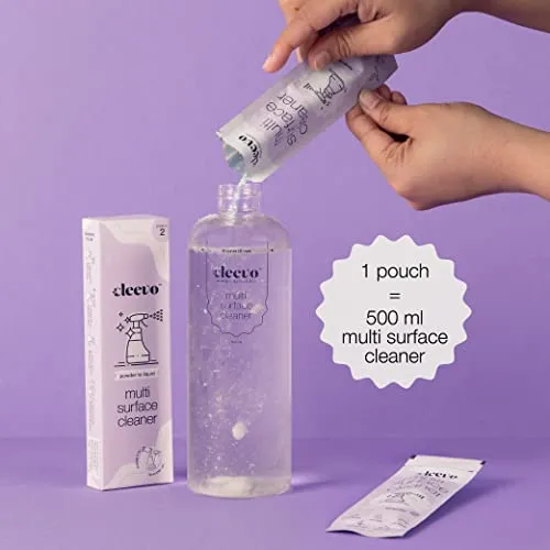 Cleevo Natural Kitchen & Multi-Surface Cleaner, 1 Litre, Bottle Pack, Lavender, 100% Eco-Friendly All Purpose Cleaner, Powder to Liquid