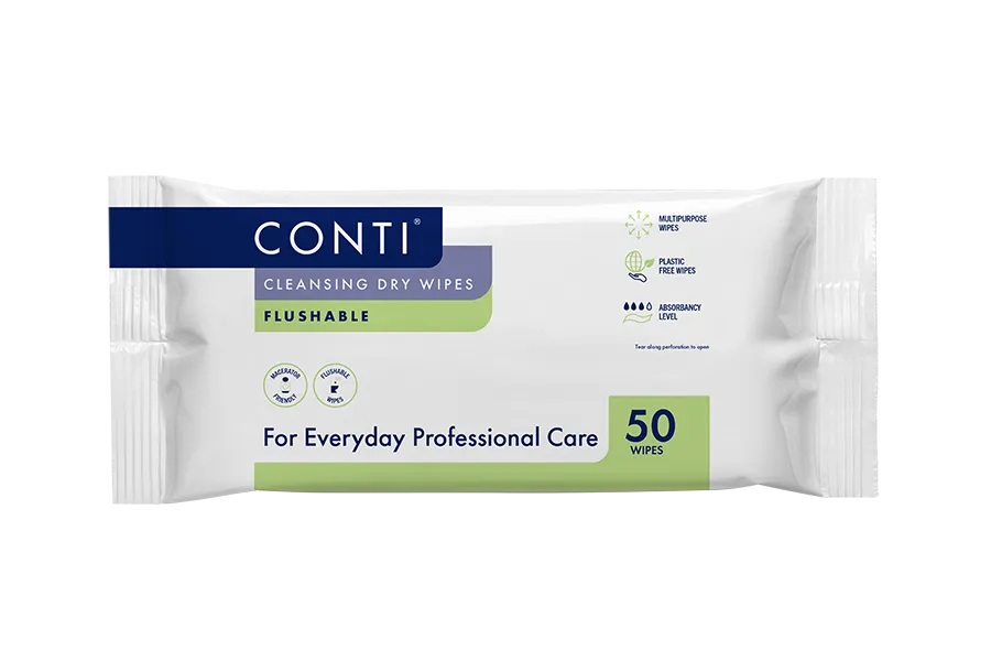 Conti® Large Flushable Cleansing Dry Wipe -  50 Wipes
