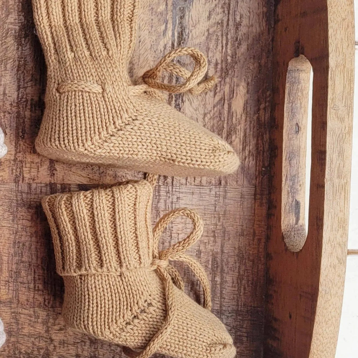 Cotton Knit Baby Booties - Tan