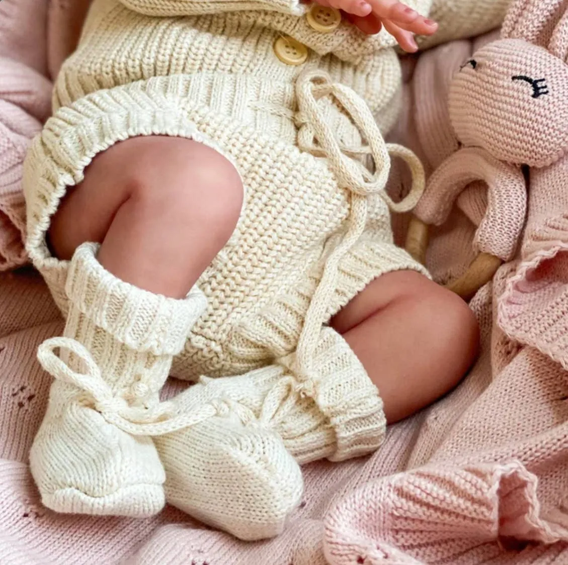 Cotton Knit Baby Booties - Tan