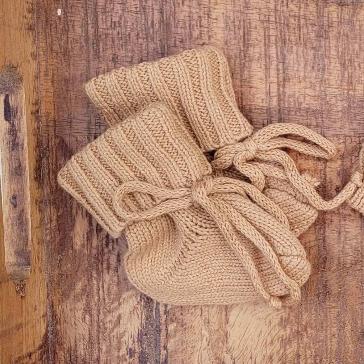 Cotton Knit Baby Booties - Tan