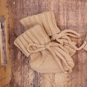 Cotton Knit Baby Booties - Tan