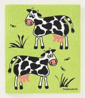 Cows on Apple Green Swedish Dishcloth