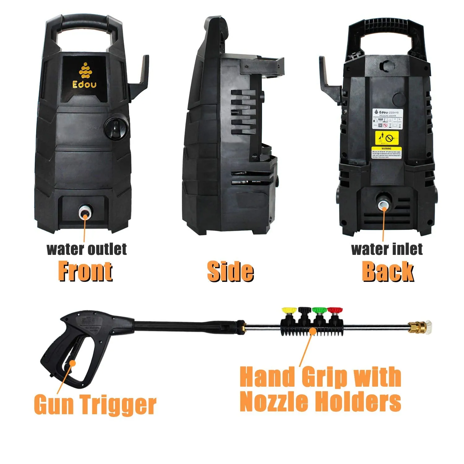 EDOU 2200 Max PSI 1.6 GPM Electric Pressure Washer Cleaner Machine,Including 35ft Power