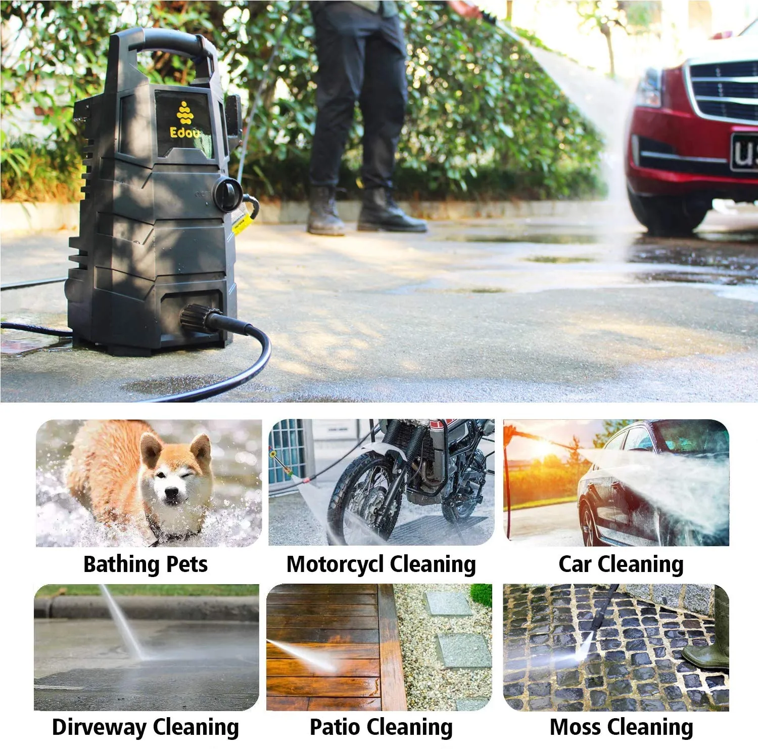 EDOU 2200 Max PSI 1.6 GPM Electric Pressure Washer Cleaner Machine,Including 35ft Power