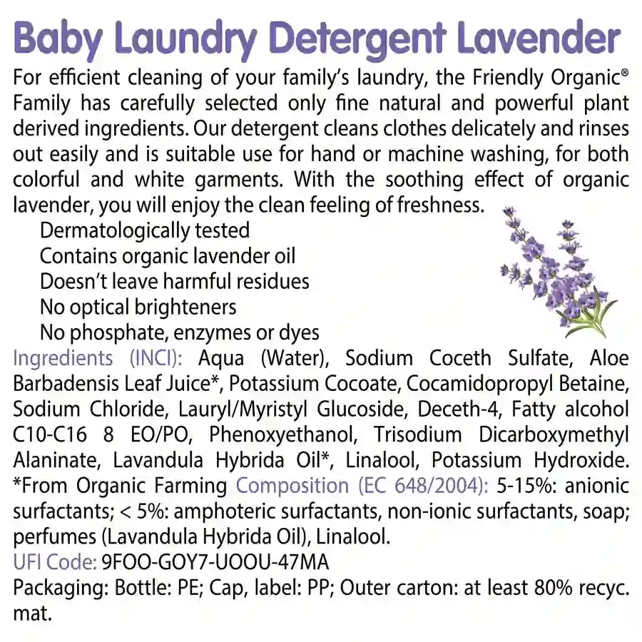 Friendly Organic 1000ml Lavender Baby Laundry Detergent, White