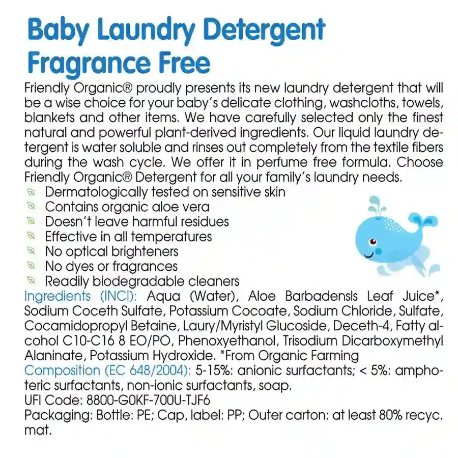Friendly Organic 2000ml Fragrance Free Baby Laundry Detergent, White