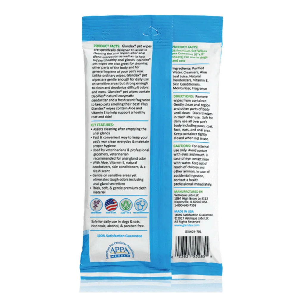 Glandex Anal Rear End Gland Hygienic Pet Wipes for Cats and Dogs