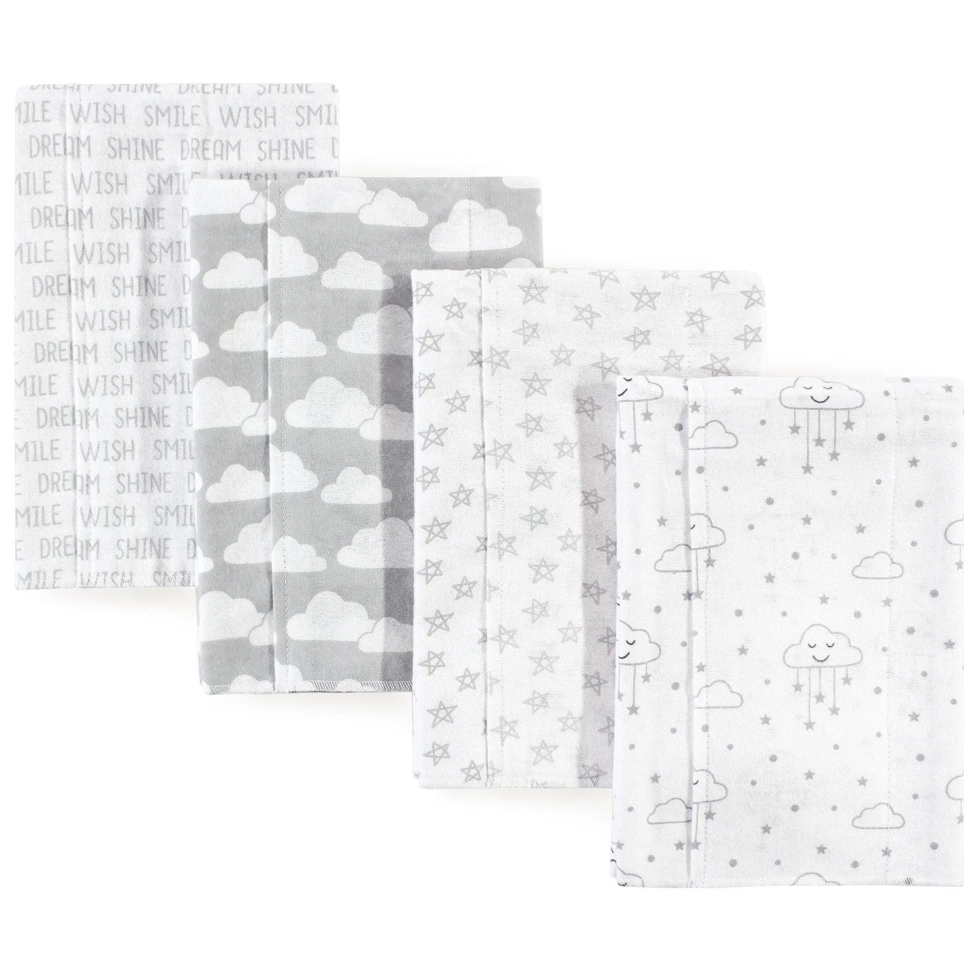Hudson Baby Cotton Flannel Burp Cloths, Gray Clouds