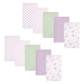 Hudson Baby Cotton Flannel Burp Cloths, Purple Dainty Floral 10 Pack