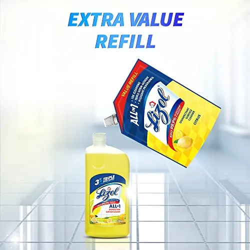 Lizol 1800 ml - Citrus, Disinfectant Surface & Floor Cleaner Liquid Refill Pack | Suitable for All Floor Cleaner Mops | Kills 99.9% Germs| India's #1 Floor Cleaner