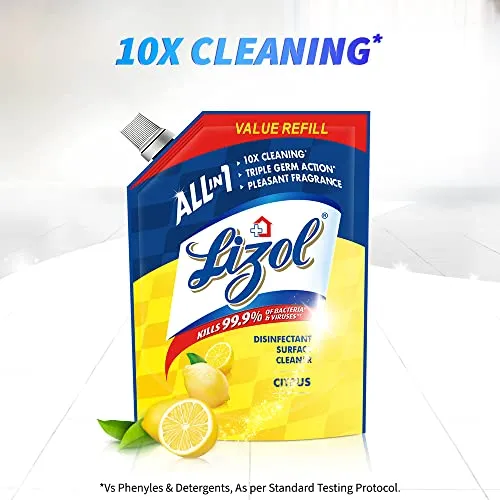 Lizol 1800 ml - Citrus, Disinfectant Surface & Floor Cleaner Liquid Refill Pack | Suitable for All Floor Cleaner Mops | Kills 99.9% Germs| India's #1 Floor Cleaner