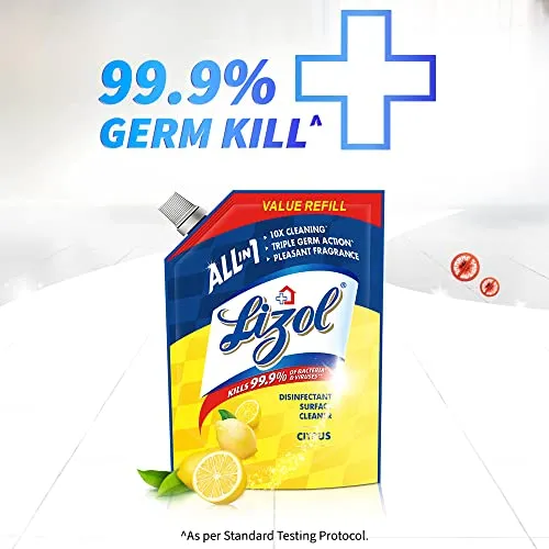 Lizol 1800 ml - Citrus, Disinfectant Surface & Floor Cleaner Liquid Refill Pack | Suitable for All Floor Cleaner Mops | Kills 99.9% Germs| India's #1 Floor Cleaner