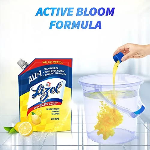 Lizol 1800 ml - Citrus, Disinfectant Surface & Floor Cleaner Liquid Refill Pack | Suitable for All Floor Cleaner Mops | Kills 99.9% Germs| India's #1 Floor Cleaner