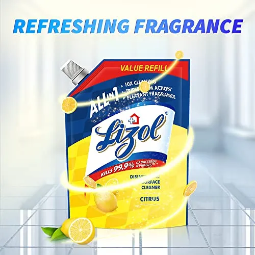 Lizol 1800 ml - Citrus, Disinfectant Surface & Floor Cleaner Liquid Refill Pack | Suitable for All Floor Cleaner Mops | Kills 99.9% Germs| India's #1 Floor Cleaner