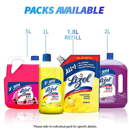 Lizol 1800 ml - Citrus, Disinfectant Surface & Floor Cleaner Liquid Refill Pack | Suitable for All Floor Cleaner Mops | Kills 99.9% Germs| India's #1 Floor Cleaner