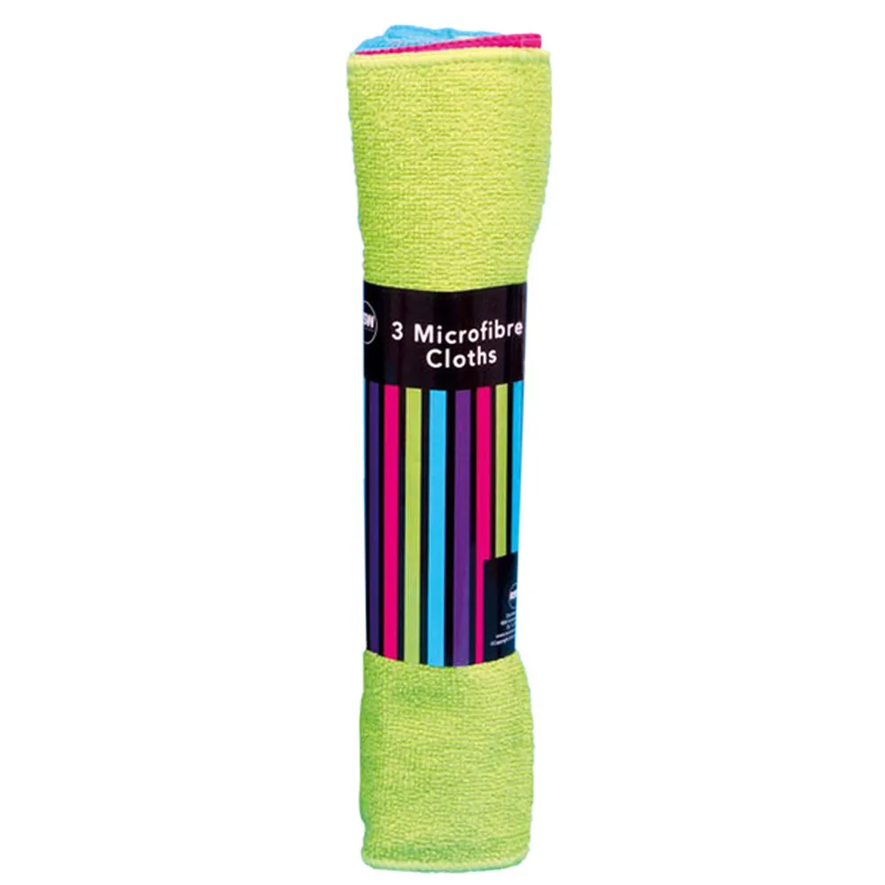 Multicoloured Microfibre Cloths 30x30cm 3 Pack