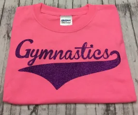 Neon Pink Gymnastics T-shirt with Purple Glitter Vinyl