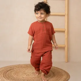 Picante Organic Muslin Long Sleeve Henley Tshirt With Lounge Pant Set