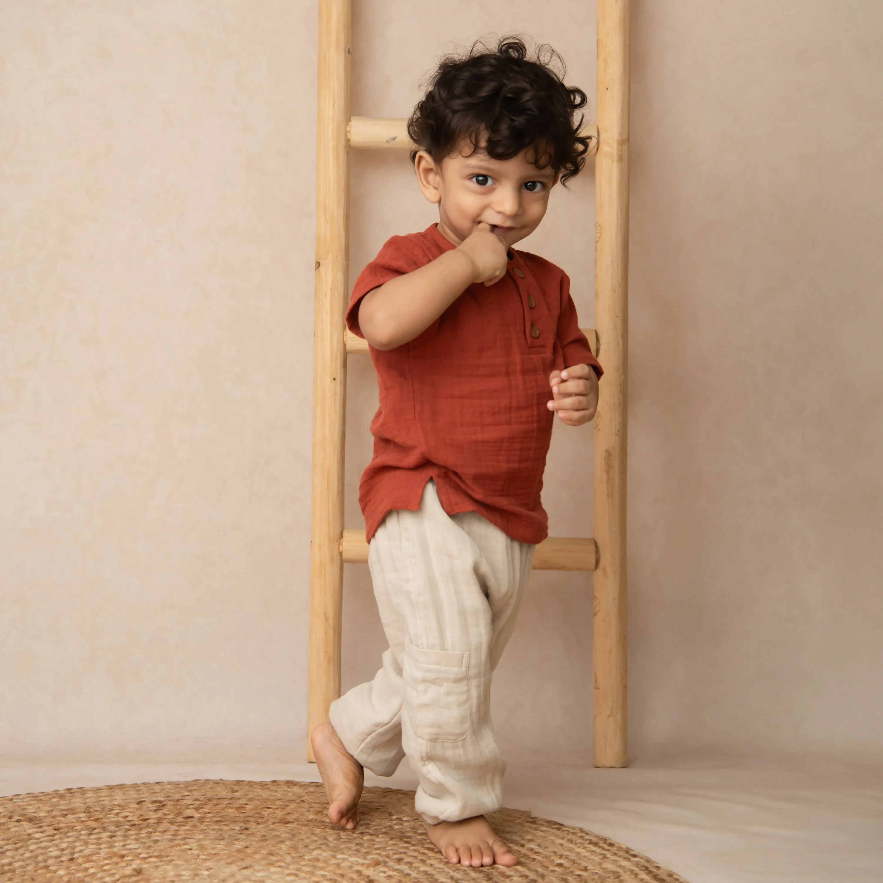 Picante Organic Muslin Long Sleeve Henley Tshirt With Lounge Pant Set