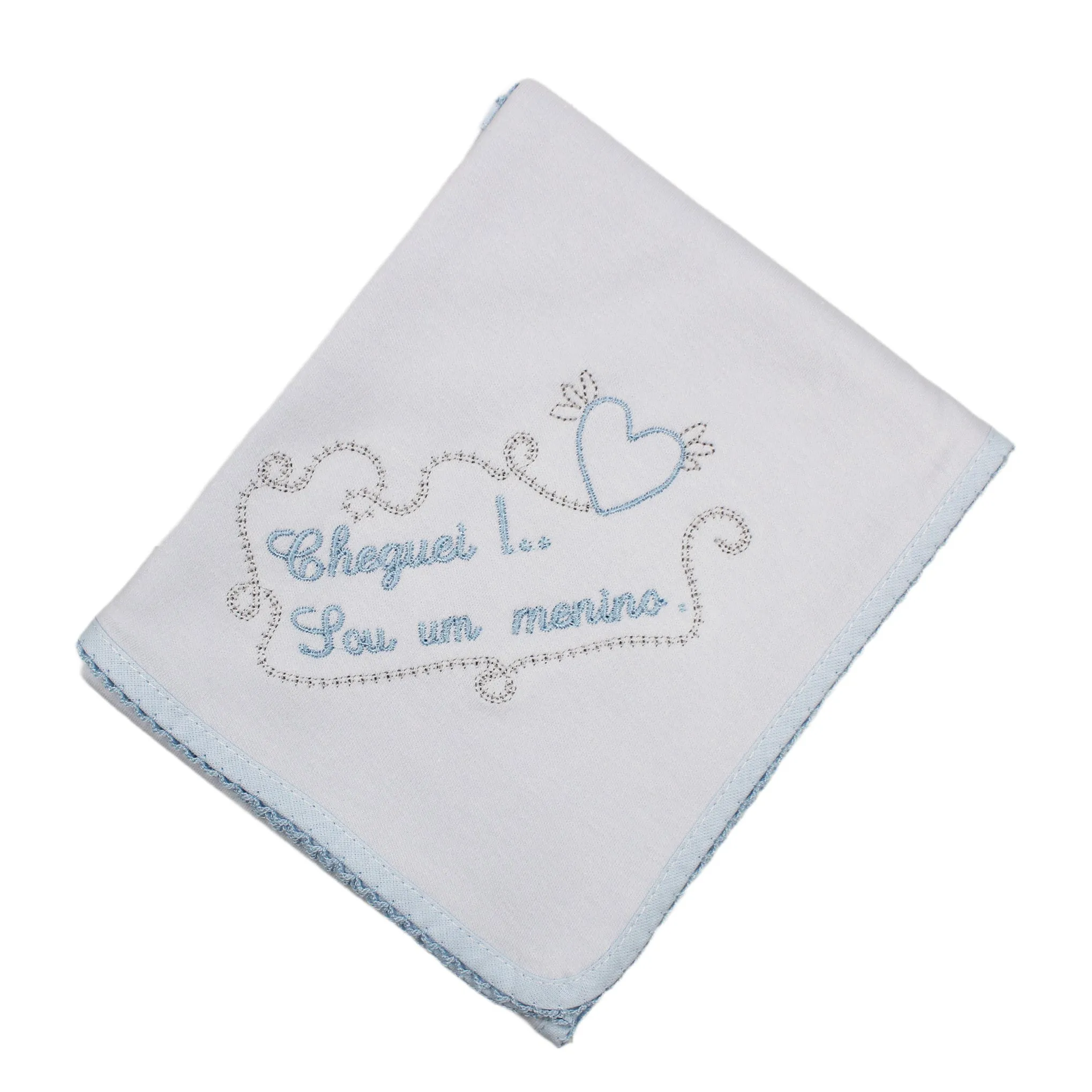 Portuguese Embroidered Blue Baby Burp Cloth "Cheguei !.. Sou um menino.."