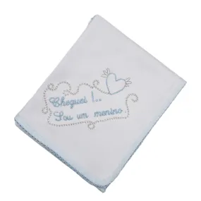 Portuguese Embroidered Blue Baby Burp Cloth "Cheguei !.. Sou um menino.."