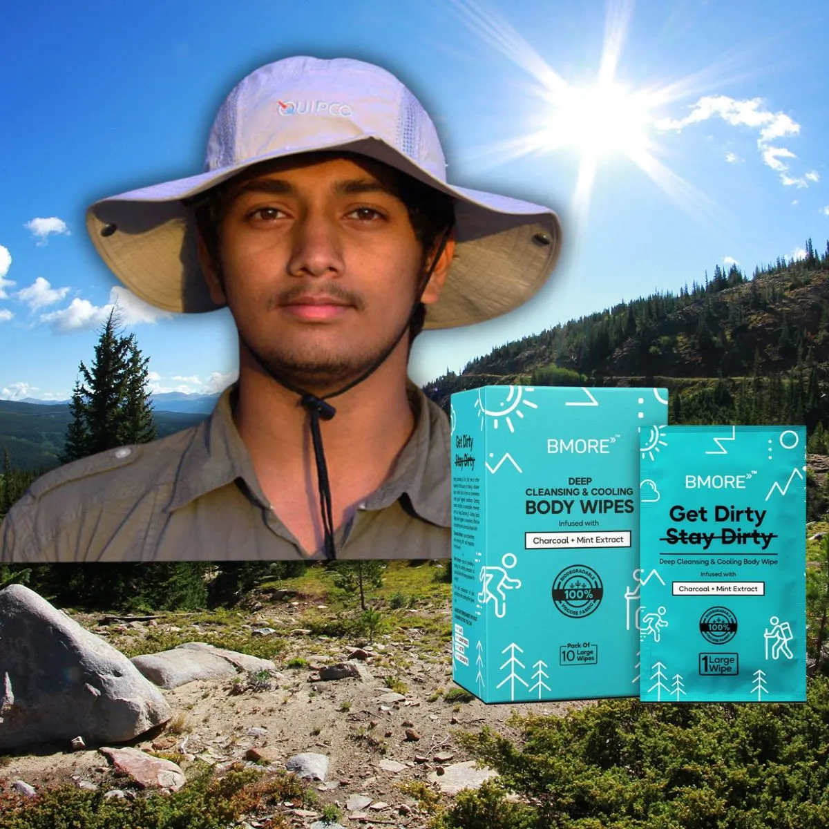 QUIPCO Commuter Anti UV Hat   BMORE Body Wipes - Pack of 20 Sachets
