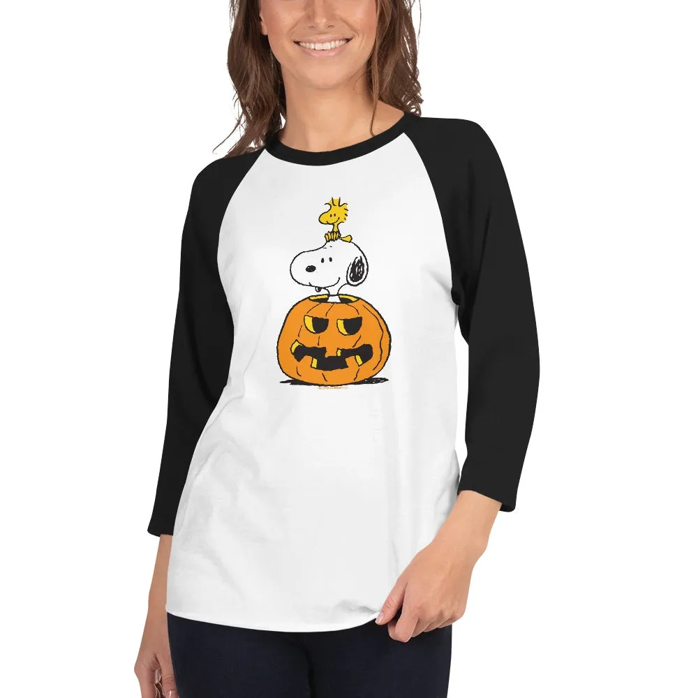 Snoopy & Woodstock Pumpkin ¾ Sleeve Raglan T-Shirt
