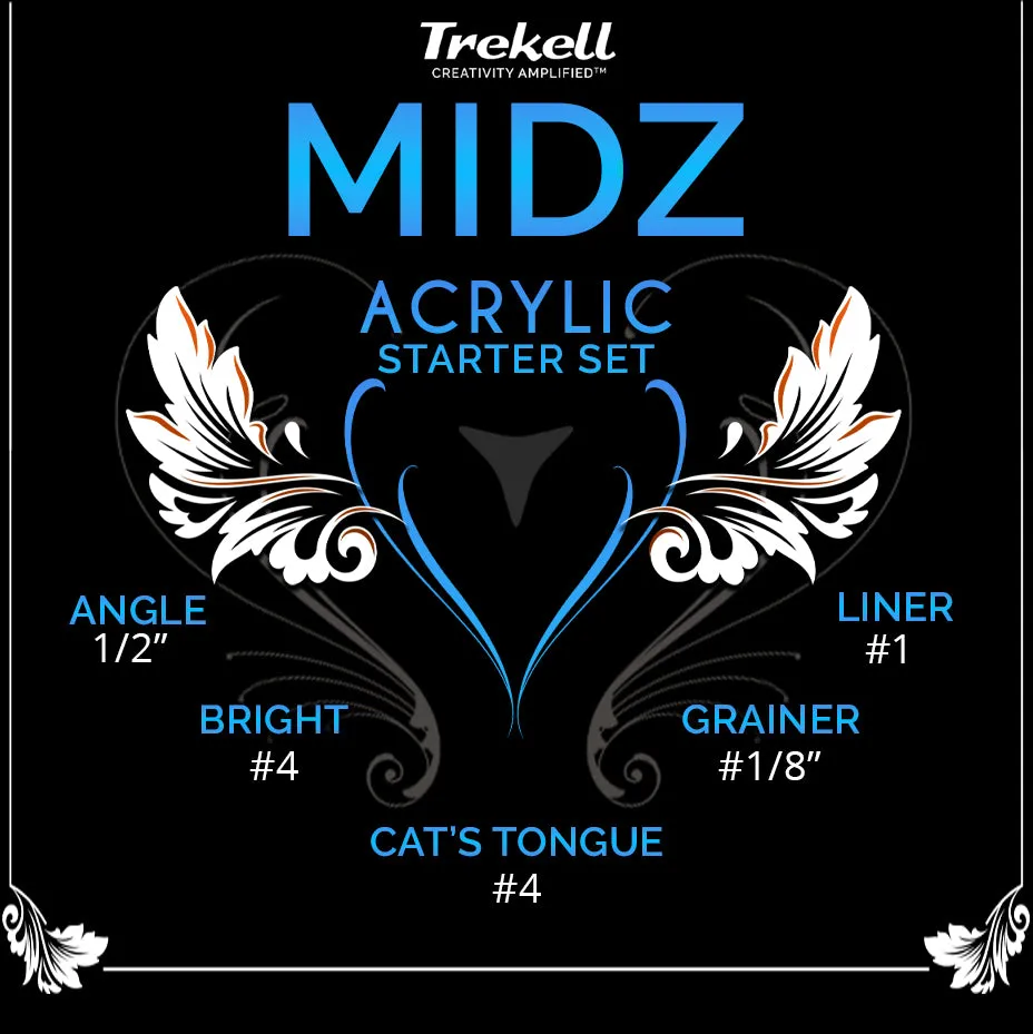 Trekell MIDZ Acrylic Starter 5 Piece Brush Set - Synthetic Artist Brushes for Acrylic Paint