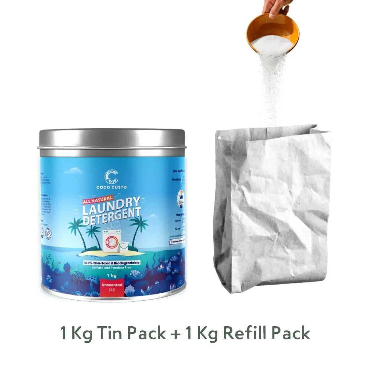 Unscented Natural Laundry Detergent with Refill Pack - upto 3Kg