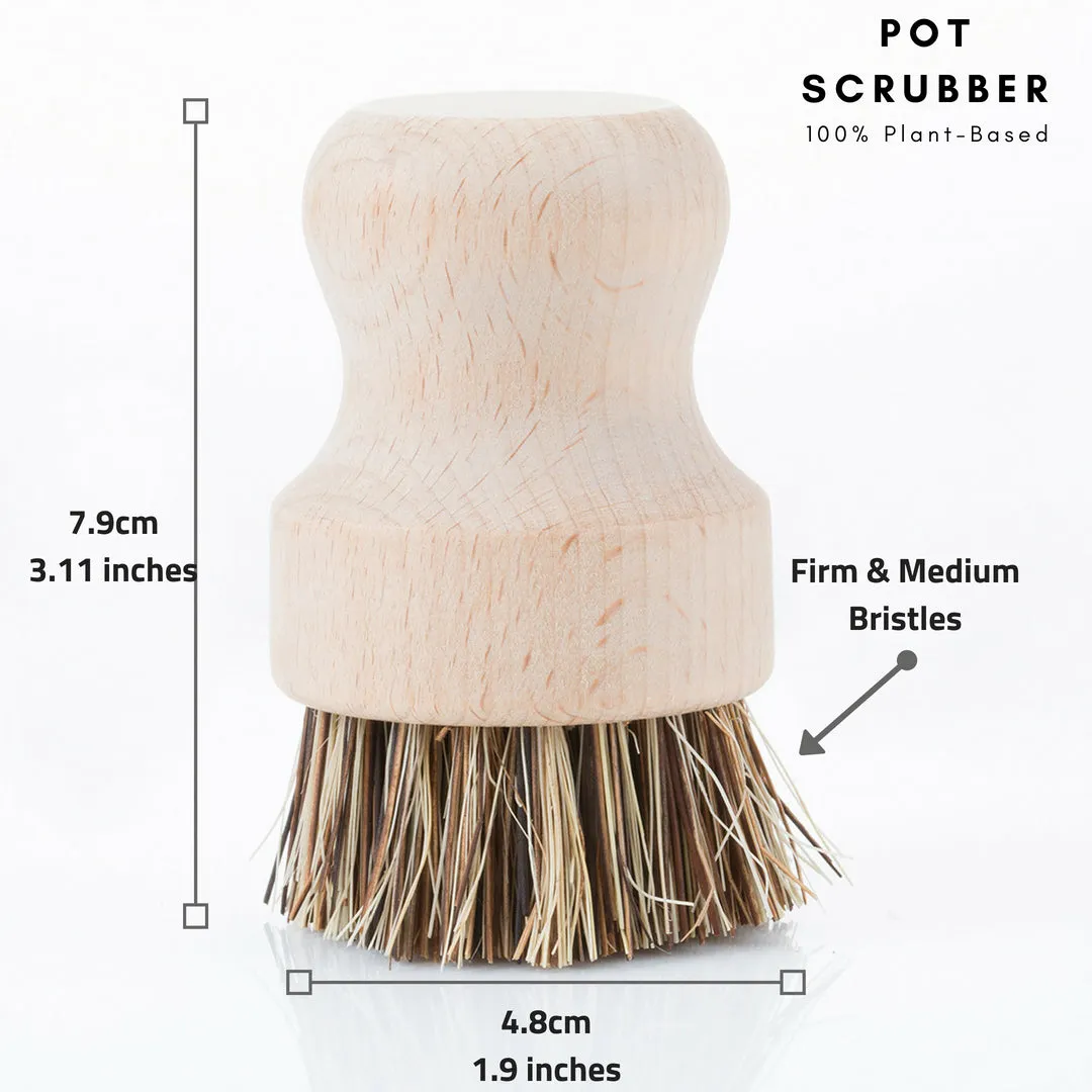 Wood and Tampico Bottle Brush - Pot Brush - Vegetable Brush Set - Zero Waste & Biodegradable Kitchen Brushes