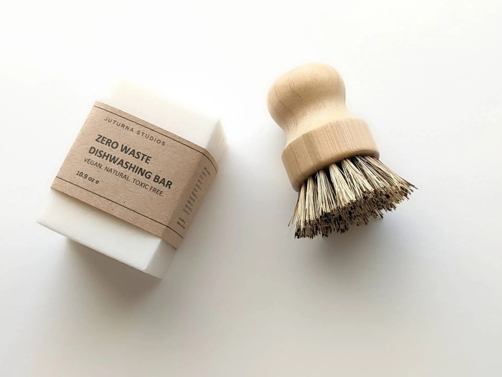 Zero Waste Cleaning Set - Dish Soap Bar Brick, Eco Friendly Bamboo Brush, Cleaning Supplies Sustainable Product