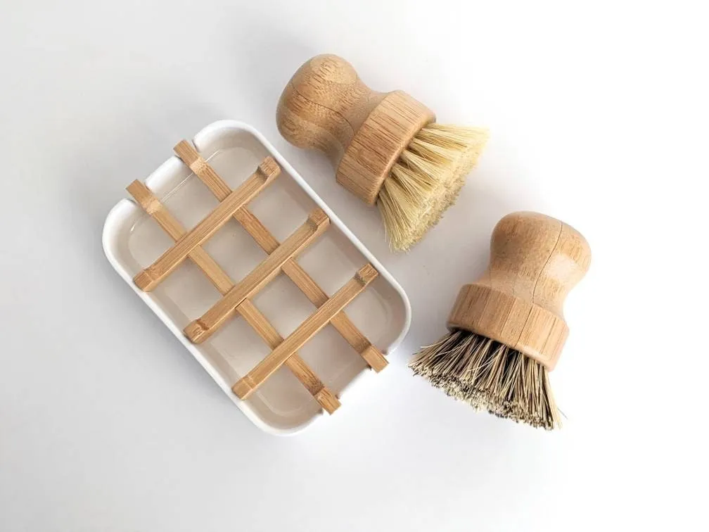 Zero Waste Cleaning Set - Dish Soap Bar Brick, Eco Friendly Bamboo Brush, Cleaning Supplies Sustainable Product